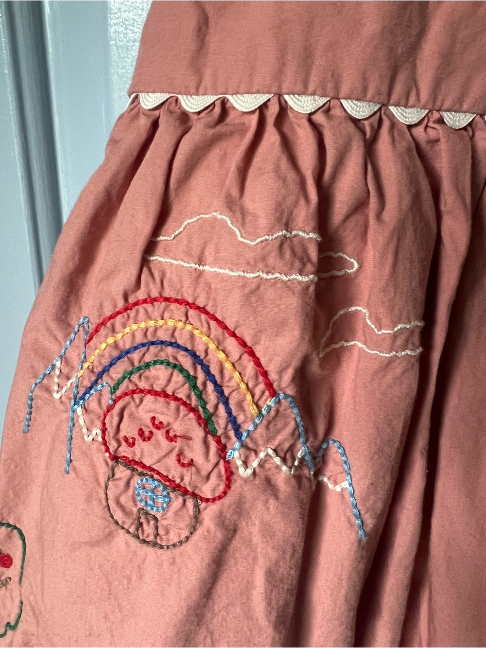 Hanna Andersson Pink Embroidered Unicorn & Rainbow Cross-back Pinafore Dress, 3T - Picture 4 of 14